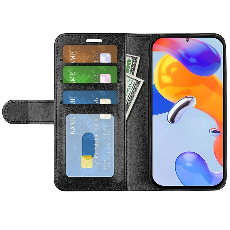 Para Xiaomi Redmi Note 11 Pro 4G (MediaTek)/Note 11 Pro 5G (Qualcomm) Crazy Horse Texture PU Leather + TPU Tubo a Prueba de Choque Con Soporte de Billetera - Negro