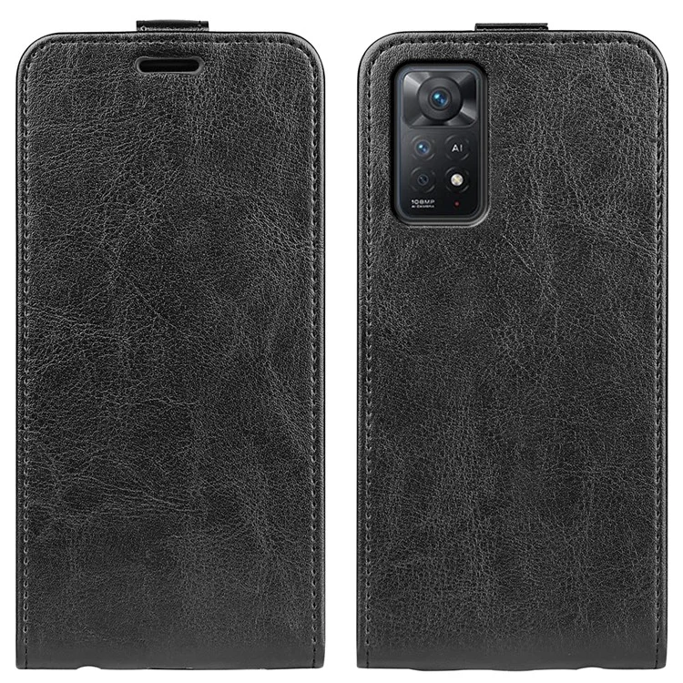 Per Xiaomi Redmi Note 12 Pro 4G / 11 Pro 4G (MediaTek) / Note 11 Pro 5G (Qualcomm) Crazy Horse Texture PU Leather Vertical Flip Card Holder Mobile Phone Case Shell - Nero