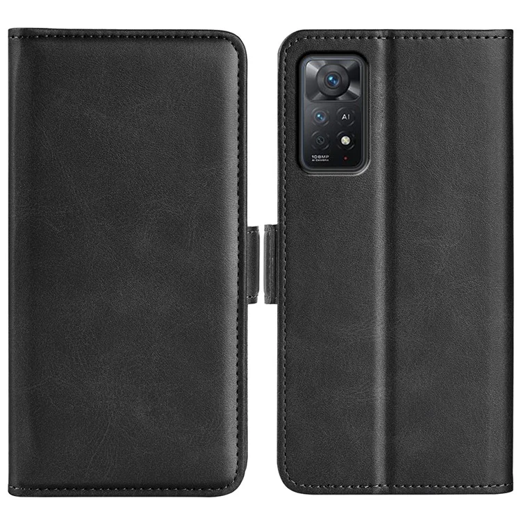 For Xiaomi Redmi Note 12 Pro 4G / 11 Pro 4G (MediaTek) / Note 11 Pro 5G (Qualcomm) Textured PU Leather Flip Case Double Magnetic Clasp Stand Wallet Phone Cover - Black