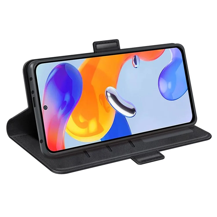 For Xiaomi Redmi Note 12 Pro 4G / 11 Pro 4G (MediaTek) / Note 11 Pro 5G (Qualcomm) Textured PU Leather Flip Case Double Magnetic Clasp Stand Wallet Phone Cover - Black