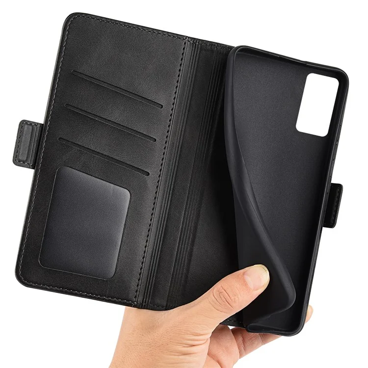 For Xiaomi Redmi Note 12 Pro 4G / 11 Pro 4G (MediaTek) / Note 11 Pro 5G (Qualcomm) Textured PU Leather Flip Case Double Magnetic Clasp Stand Wallet Phone Cover - Black