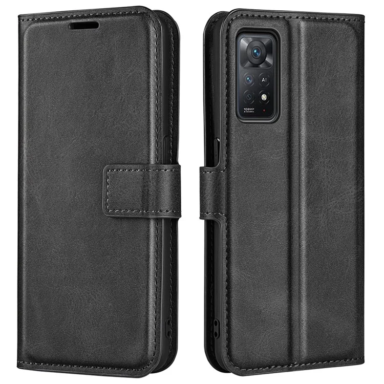 For Xiaomi Redmi Note 12 Pro 4G / 11 Pro 4G (MediaTek) / Note 11 Pro 5G (Qualcomm) Magnetic Clasp Textured PU Leather Cover Wallet Stand Phone Case - Black