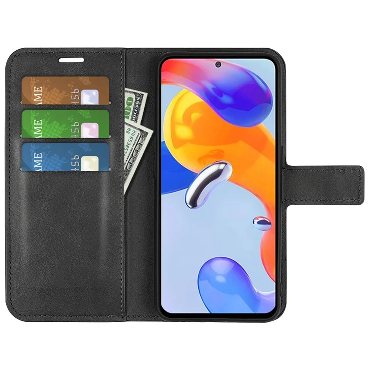 For Xiaomi Redmi Note 12 Pro 4G / 11 Pro 4G (MediaTek) / Note 11 Pro 5G (Qualcomm) Magnetic Clasp Textured PU Leather Cover Wallet Stand Phone Case - Black