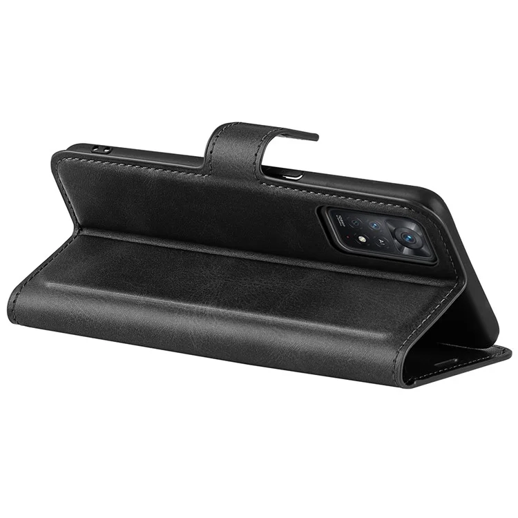 For Xiaomi Redmi Note 12 Pro 4G / 11 Pro 4G (MediaTek) / Note 11 Pro 5G (Qualcomm) Magnetic Clasp Textured PU Leather Cover Wallet Stand Phone Case - Black