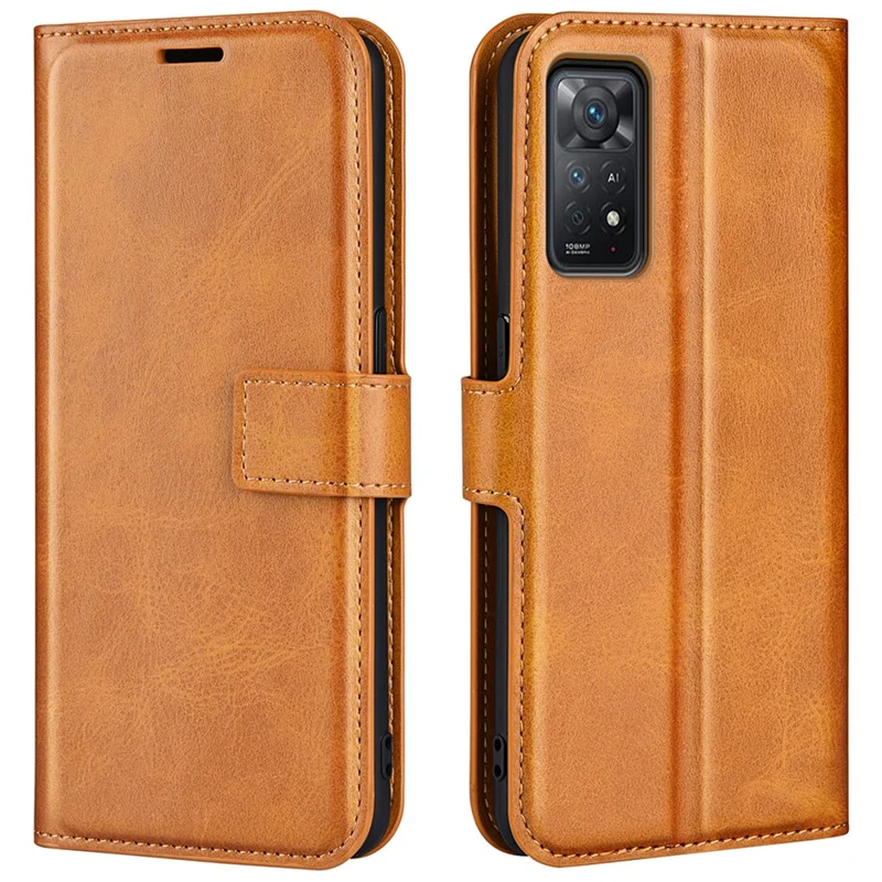 For Xiaomi Redmi Note 12 Pro 4G / 11 Pro 4G (MediaTek) / Note 11 Pro 5G (Qualcomm) Magnetic Clasp Textured PU Leather Cover Wallet Stand Phone Case - Yellow