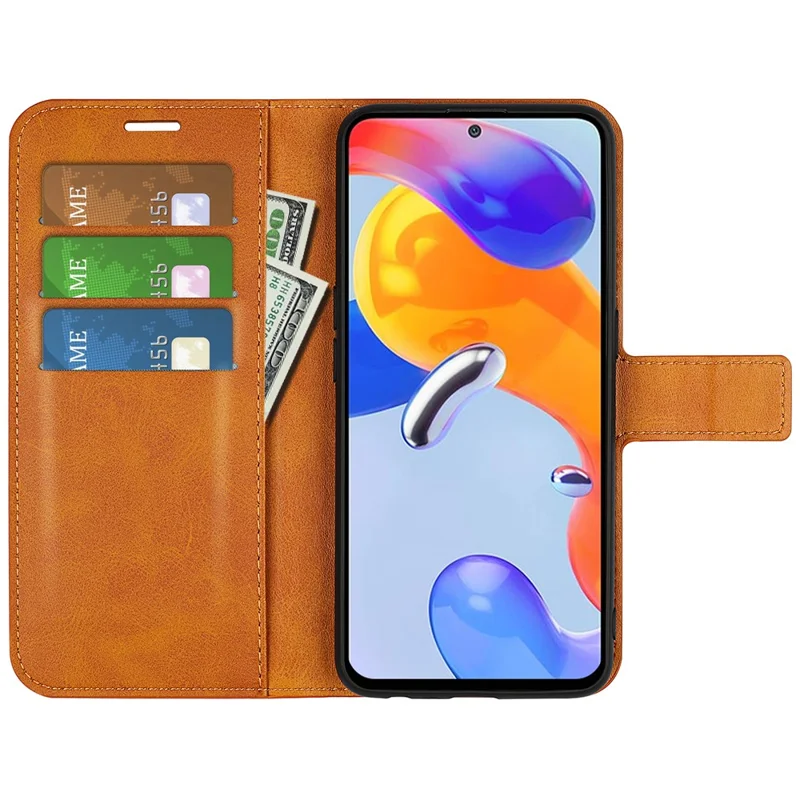 For Xiaomi Redmi Note 12 Pro 4G / 11 Pro 4G (MediaTek) / Note 11 Pro 5G (Qualcomm) Magnetic Clasp Textured PU Leather Cover Wallet Stand Phone Case - Yellow