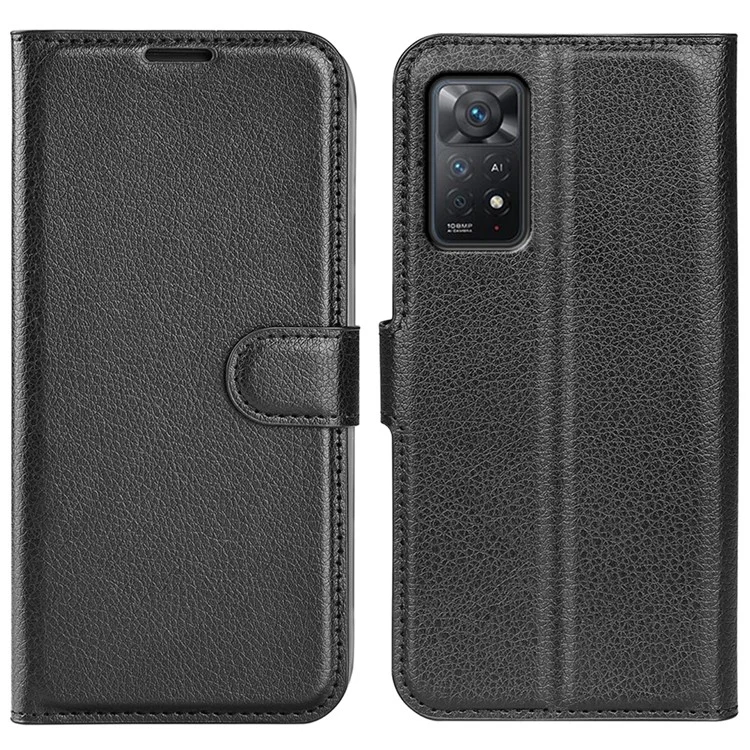 For Xiaomi Redmi Note 12 Pro 4G / 11 Pro 4G (Mediatek) / Note 11 Pro 5G (Qualcomm) Litchi Texture Wallet Stand PU Leather Phone Cover - Black