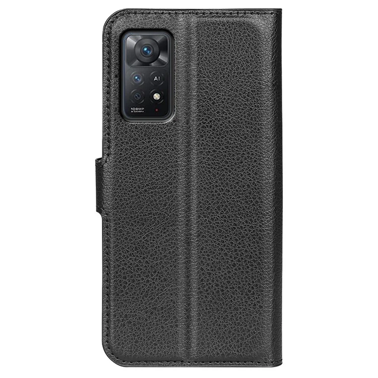 For Xiaomi Redmi Note 12 Pro 4G / 11 Pro 4G (Mediatek) / Note 11 Pro 5G (Qualcomm) Litchi Texture Wallet Stand PU Leather Phone Cover - Black