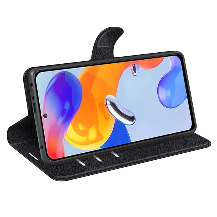 For Xiaomi Redmi Note 12 Pro 4G / 11 Pro 4G (Mediatek) / Note 11 Pro 5G (Qualcomm) Litchi Texture Wallet Stand PU Leather Phone Cover - Black