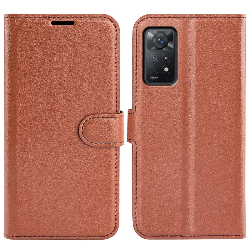 For Xiaomi Redmi Note 12 Pro 4G / 11 Pro 4G (Mediatek) / Note 11 Pro 5G (Qualcomm) Litchi Texture Wallet Stand PU Leather Phone Cover - Brown
