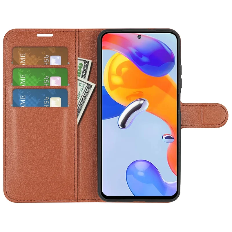 For Xiaomi Redmi Note 12 Pro 4G / 11 Pro 4G (Mediatek) / Note 11 Pro 5G (Qualcomm) Litchi Texture Wallet Stand PU Leather Phone Cover - Brown