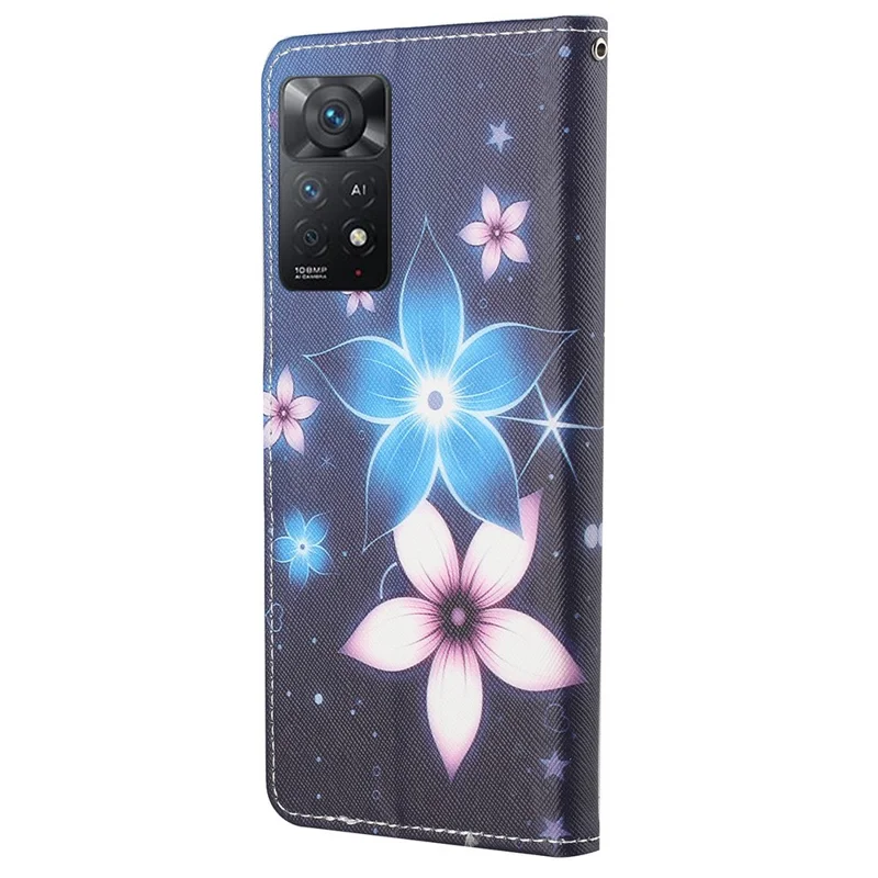 Capa de Telemóvel em Pele com Textura Cruzada e Estampa de Padrão para Xiaomi Redmi Note 12 Pro 4G / 11 Pro 4G (MediaTek) / Note 11 Pro 5G (Qualcomm), com Suporte e Carteira - Flores