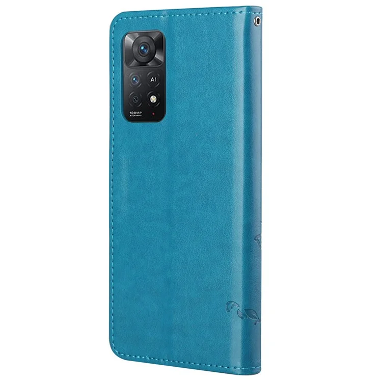 For Xiaomi Redmi Note 12 Pro 4G / 11 Pro 4G (MediaTek) / Note 11 Pro 5G (Qualcomm) Imprinting Butterfly Flower Wallet Cover PU Leather Stand Phone Case - Blue
