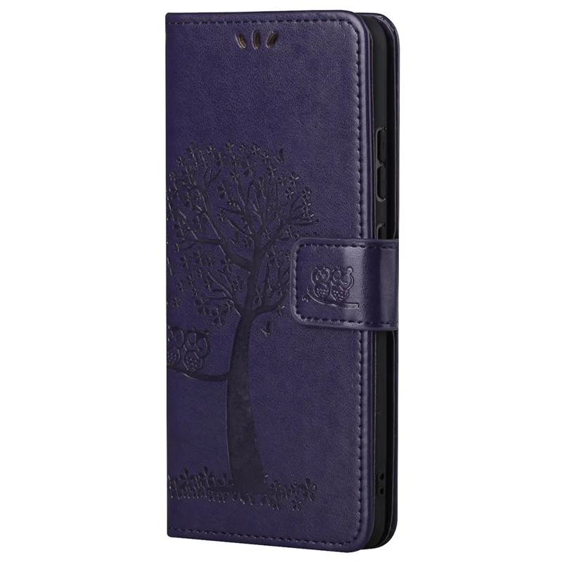 For Xiaomi Redmi Note 12 Pro 4G / 11 Pro 4G (MediaTek) / Note 11 Pro 5G (Qualcomm) Owl Tree Pattern Imprinted Phone Case PU Leather Wallet Stand Cover - Dark Purple