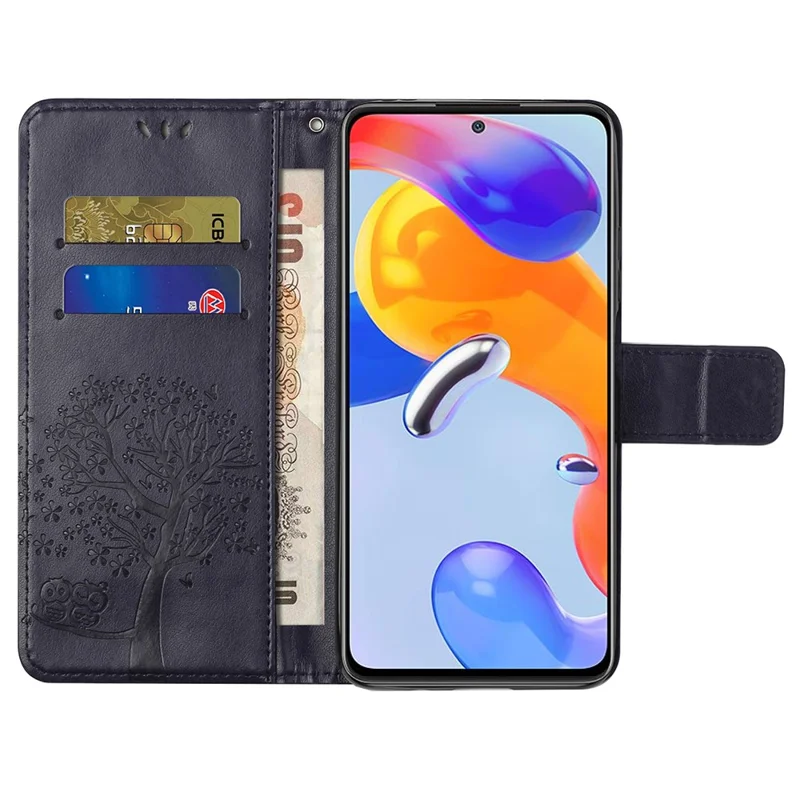 For Xiaomi Redmi Note 12 Pro 4G / 11 Pro 4G (MediaTek) / Note 11 Pro 5G (Qualcomm) Owl Tree Pattern Imprinted Phone Case PU Leather Wallet Stand Cover - Dark Purple