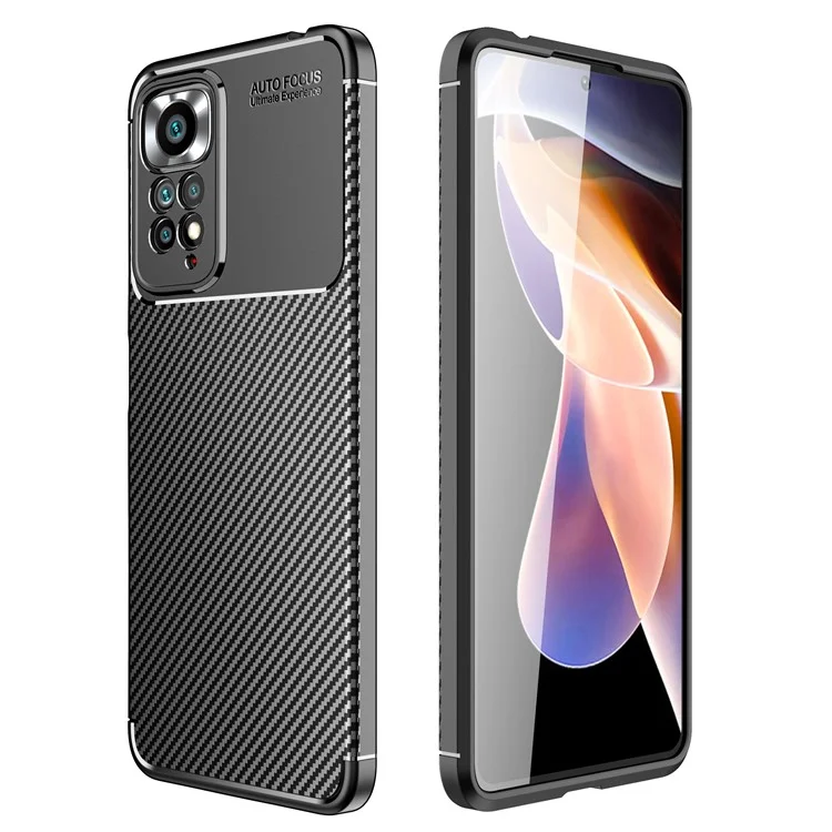 For Xiaomi Redmi Note 11 Pro 4G (MediaTek) / Redmi Note 11 Pro 5G (Qualcomm) TPU Precise Cutout Case Carbon Fiber Texture Anti-Scratch Fingerprint-Resistant Cover - Black