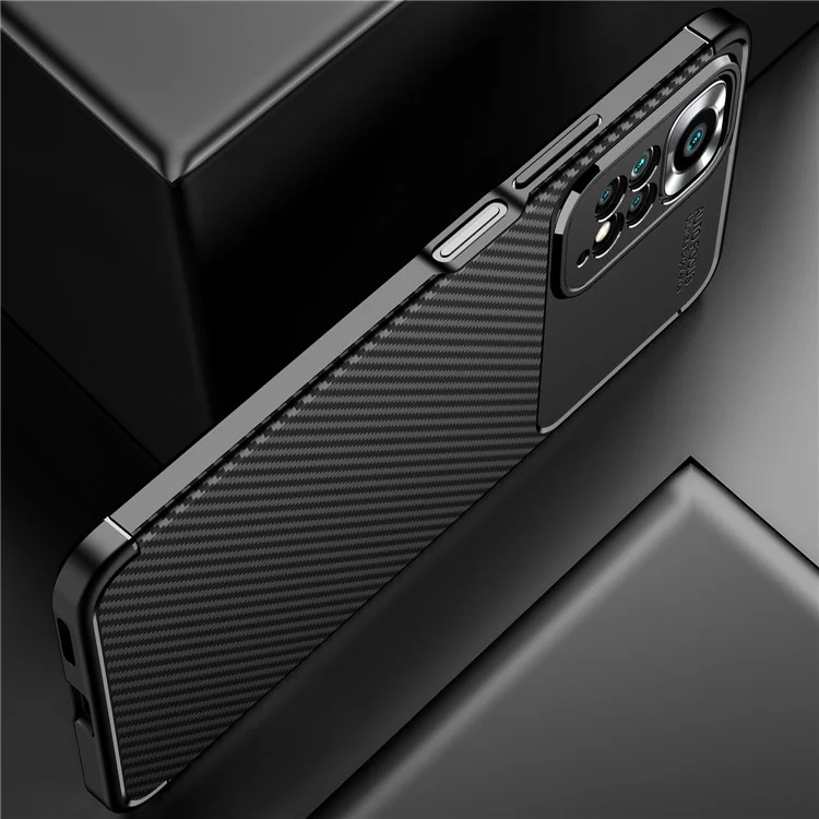 Para Xiaomi Redmi Note 11 Pro 4G (MediaTek) / Redmi Note 11 Pro 5G (Qualcomm) Funda de TPU con Corte Preciso, Textura de Fibra de Carbono, Antiarañazos y Resistente a Huellas Dactilares - Negro