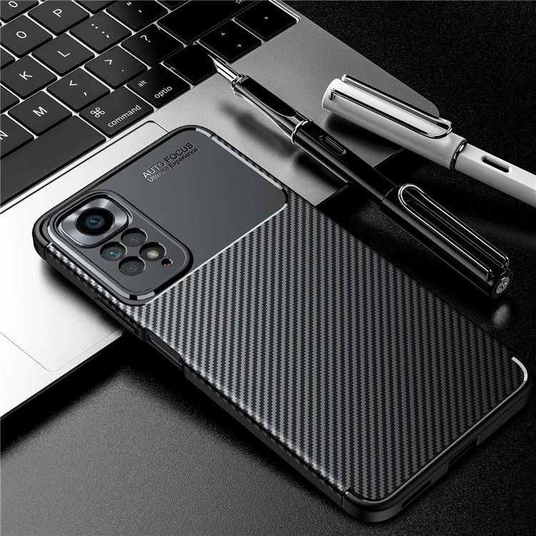 For Xiaomi Redmi Note 11 Pro 4G (MediaTek) / Redmi Note 11 Pro 5G (Qualcomm) TPU Precise Cutout Case Carbon Fiber Texture Anti-Scratch Fingerprint-Resistant Cover - Black