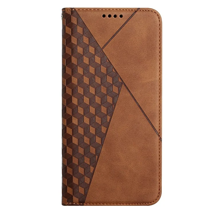 For Xiaomi Redmi Note 12 Pro 4G / 11 Pro 4G (MediaTek) / Note 11 Pro 5G (Qualcomm) Rhombus Pattern Imprinted PU Leather Protective Case Magnetic Absorption Stand Wallet Flip Cover - Brown
