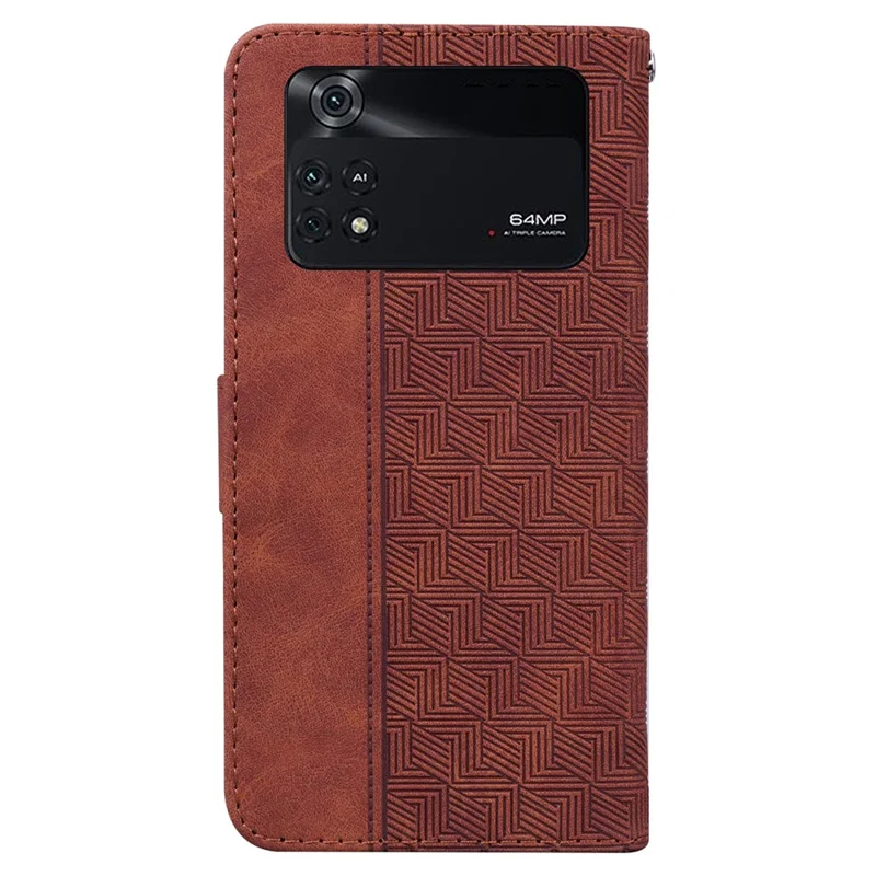 Für Xiaomi Poco M4 Pro Wallet Stand Phone Hülle Geometrie Geprägte PU -lederabdeckung - Braun