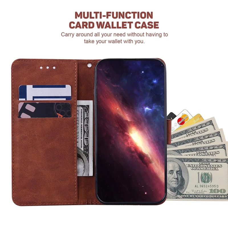 Für Xiaomi Poco M4 Pro Wallet Stand Phone Hülle Geometrie Geprägte PU -lederabdeckung - Braun