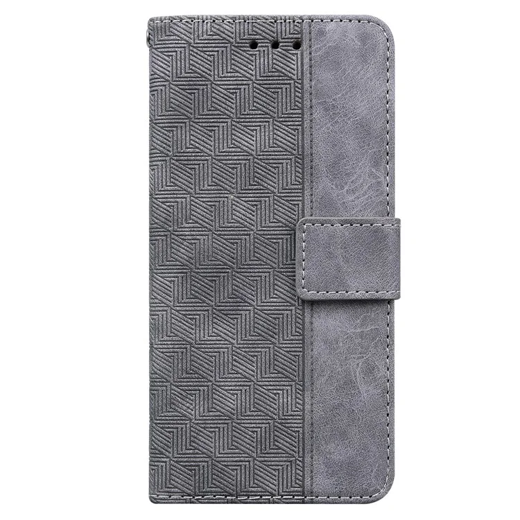 Für Xiaomi Poco M4 Pro Wallet Stand Phone Case Geometry Imprinted PU Leather Cover - Grau