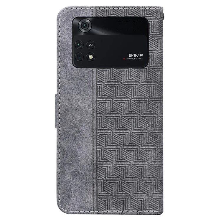 Für Xiaomi Poco M4 Pro Wallet Stand Phone Case Geometry Imprinted PU Leather Cover - Grau