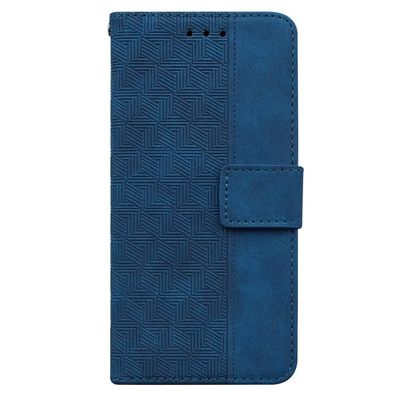 For Xiaomi Poco M4 Pro Wallet Stand Phone Case Geometry Imprinted PU Leather Cover - Blue