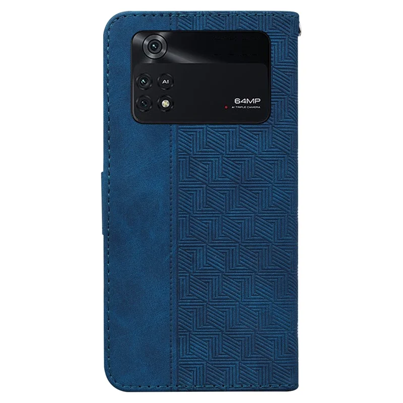 For Xiaomi Poco M4 Pro Wallet Stand Phone Case Geometry Imprinted PU Leather Cover - Blue