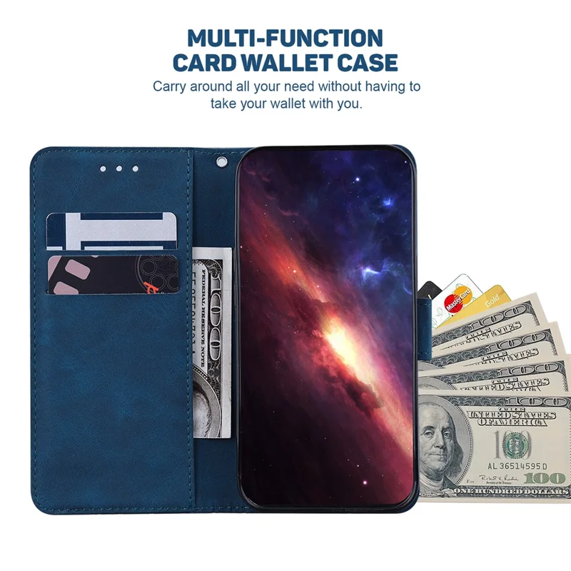 For Xiaomi Poco M4 Pro Wallet Stand Phone Case Geometry Imprinted PU Leather Cover - Blue