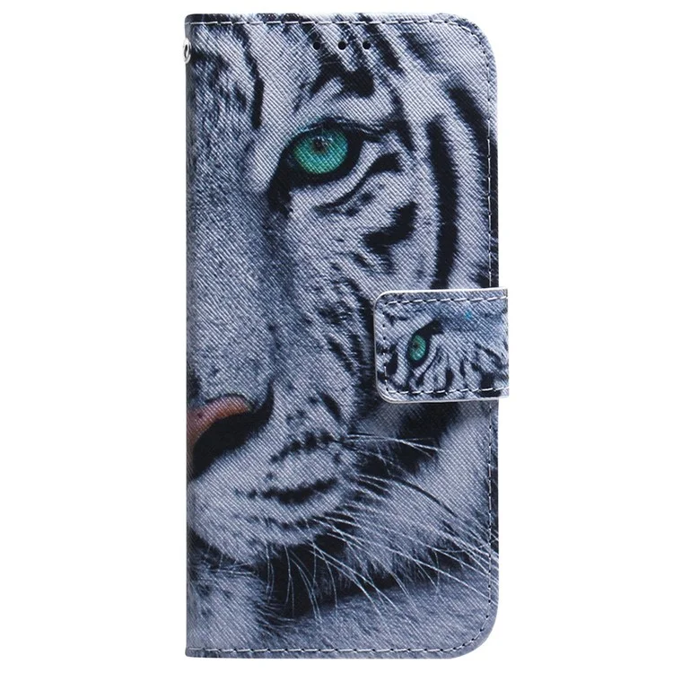 Für Xiaomi Poco M4 Pro Muster-Druck-Ledertasche, PU-Leder-Geldbörse mit Ständer - Tigerkopf