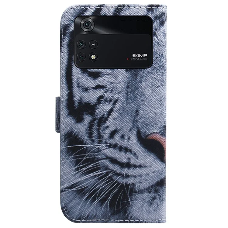Für Xiaomi Poco M4 Pro Muster-Druck-Ledertasche, PU-Leder-Geldbörse mit Ständer - Tigerkopf