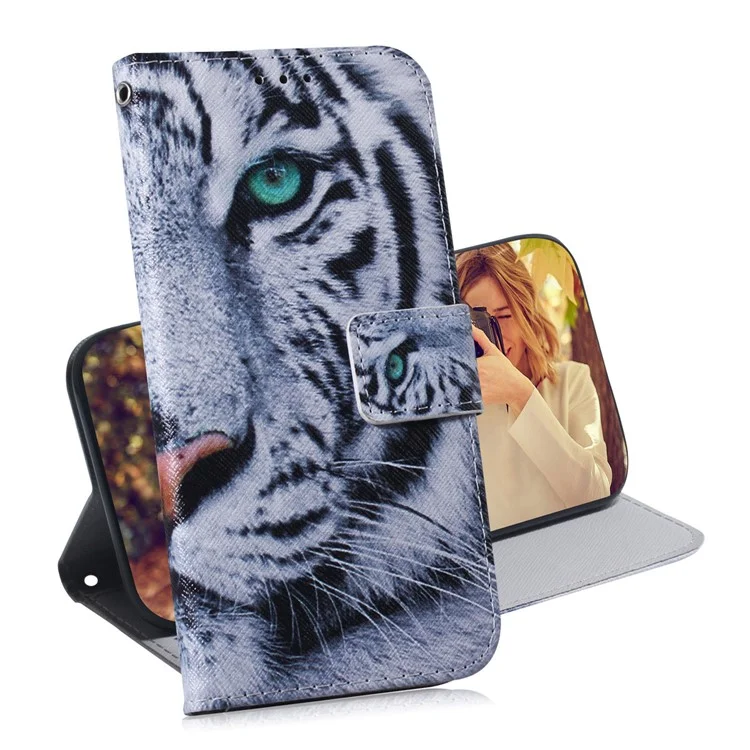 Für Xiaomi Poco M4 Pro Muster-Druck-Ledertasche, PU-Leder-Geldbörse mit Ständer - Tigerkopf