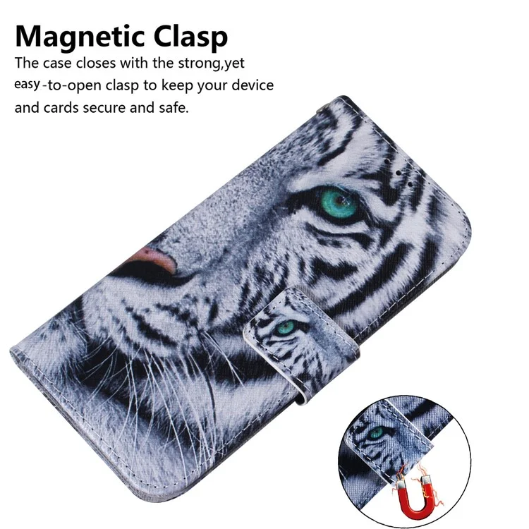 Für Xiaomi Poco M4 Pro Muster-Druck-Ledertasche, PU-Leder-Geldbörse mit Ständer - Tigerkopf