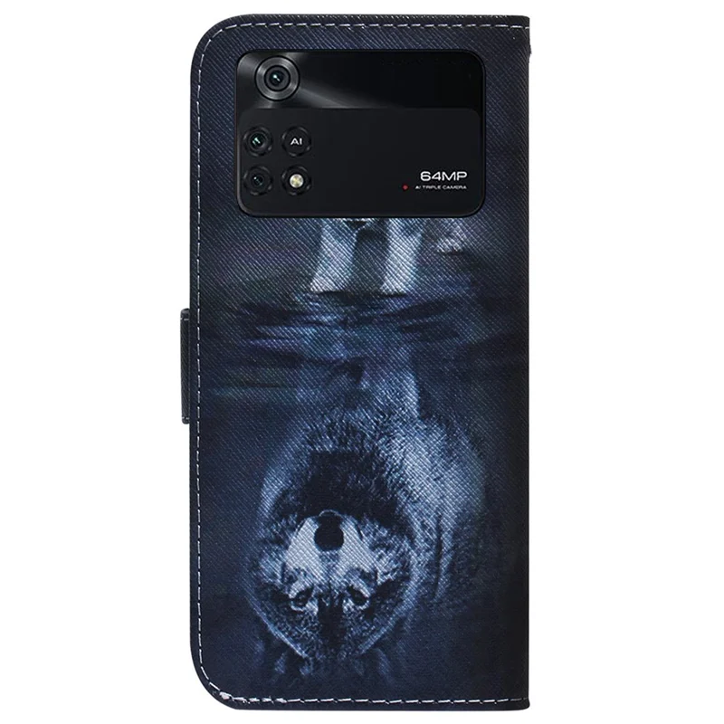 Per Xiaomi Poco M4 Pro Pattern Stamping Case in Pelle Pechet Coperchio Con Supporto - Cane e Lupo