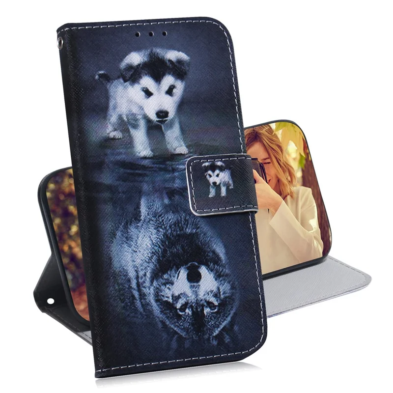 Per Xiaomi Poco M4 Pro Pattern Stamping Case in Pelle Pechet Coperchio Con Supporto - Cane e Lupo