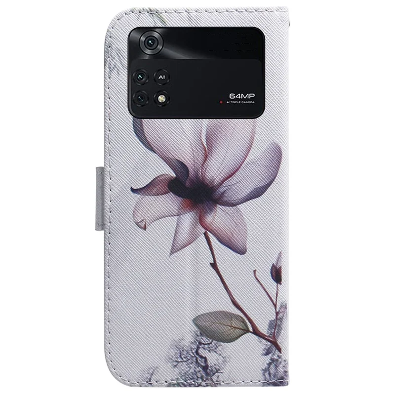 Per Xiaomi Poco M4 Pro Pattern Stamping Case in Pelle Pechet Coperchio Con Supporto - Fiore Rosa