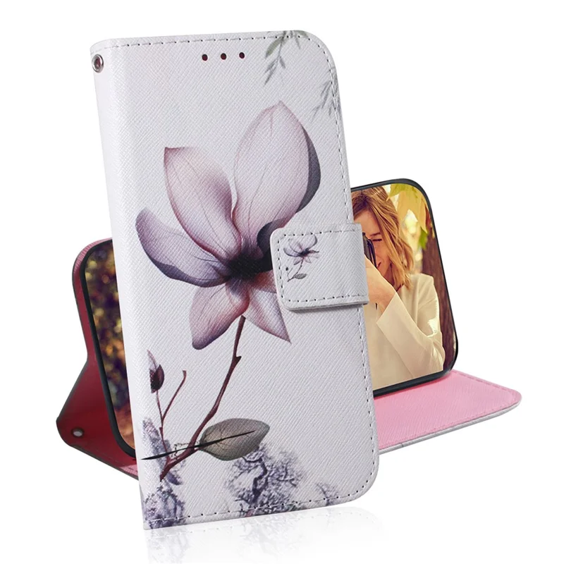 Per Xiaomi Poco M4 Pro Pattern Stamping Case in Pelle Pechet Coperchio Con Supporto - Fiore Rosa