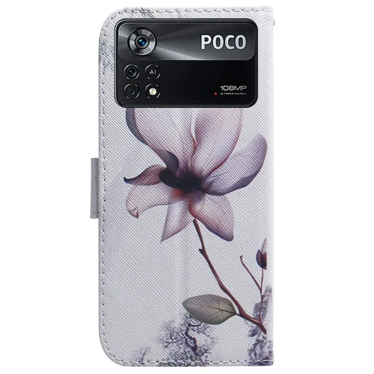 Pattern Printed Phone Case for Xiaomi Poco X4 Pro 5G PU Leather Folio Flip Cover Magnetic Closure Shell with Stand/Wallet - Pink Flower