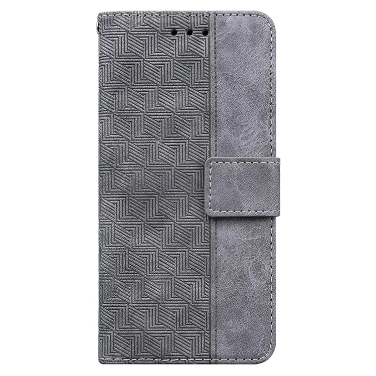 Capa de telefone com impressão geométrica para Xiaomi Redmi 10C, capa de couro magnética com suporte para carteira - Cinza
