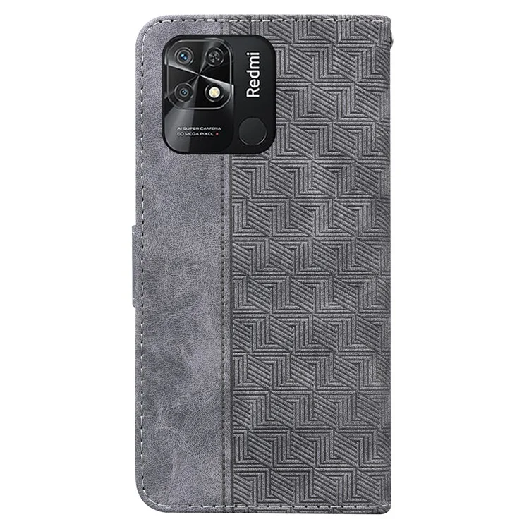 Capa de telefone com impressão geométrica para Xiaomi Redmi 10C, capa de couro magnética com suporte para carteira - Cinza