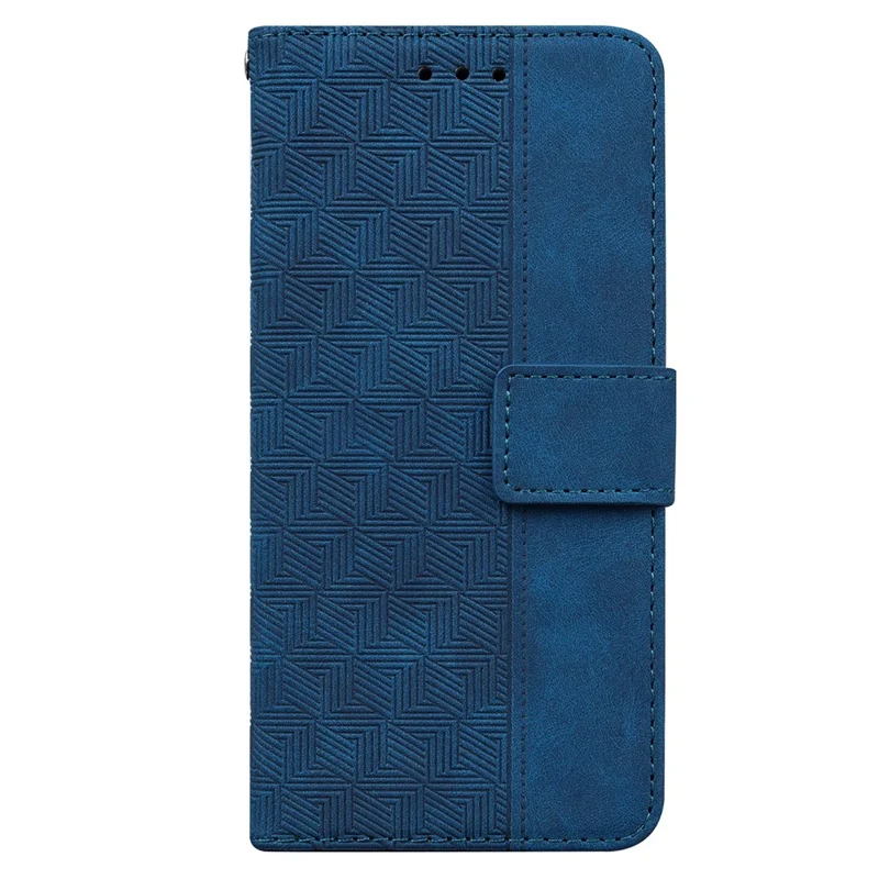 Geometry Imprinted Phone Case for Xiaomi Redmi 10C 4G Wallet Stand PU Leather Magnetic Clasp Cover with Strap - Blue