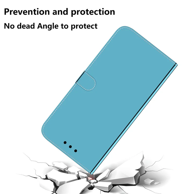 Pour Xiaomi Redmi K50 / Redmi K50 Pro Bien Protégé PU en Cuir de Support de Porte-support Miroir de Surface de Surface de Surface de la Coque de la Coque de Téléphone Mobile Avec Bracelet - Bleu