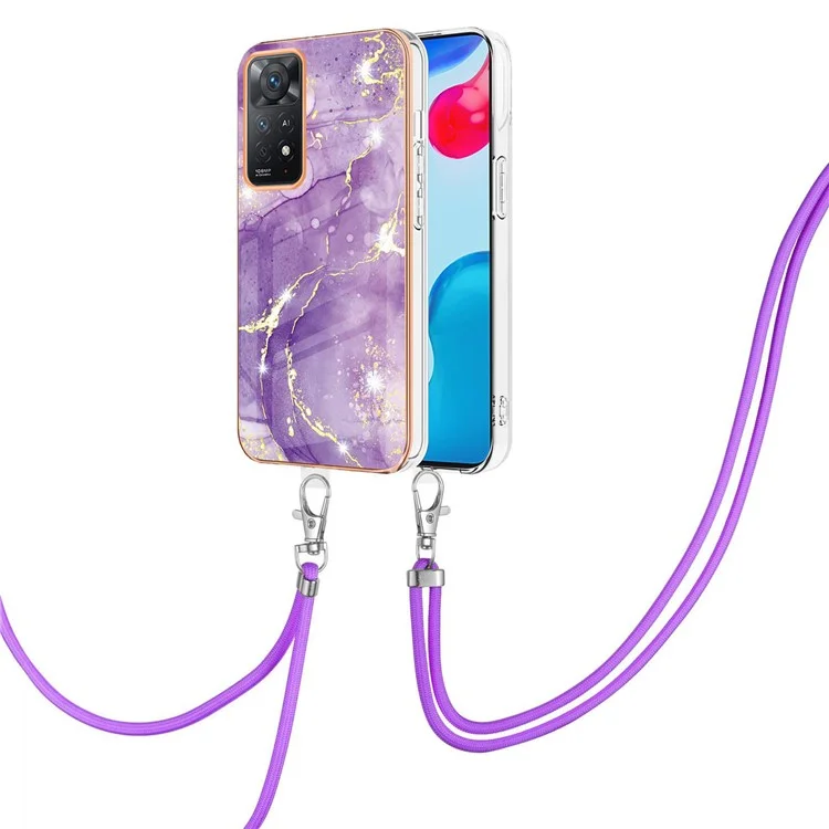 Серия YB IMD-9 для Xiaomi Redmi Note 11 4G (Qualcomm)/Note 11S 4G Electroplating Frame Soft TPU Cover Marble Pattern IMD Phone Case with Lanyard - Purple 002
