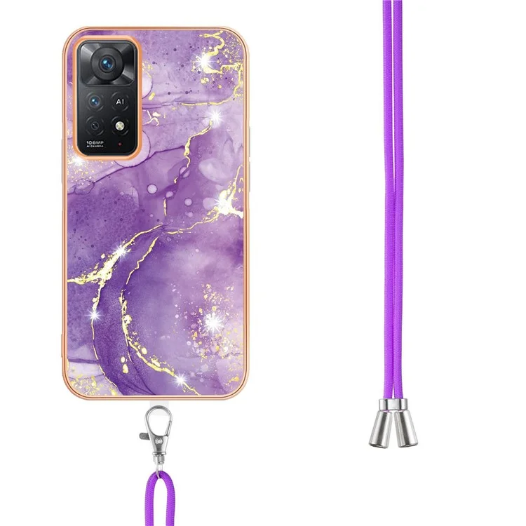 Серия YB IMD-9 для Xiaomi Redmi Note 11 4G (Qualcomm)/Note 11S 4G Electroplating Frame Soft TPU Cover Marble Pattern IMD Phone Case with Lanyard - Purple 002