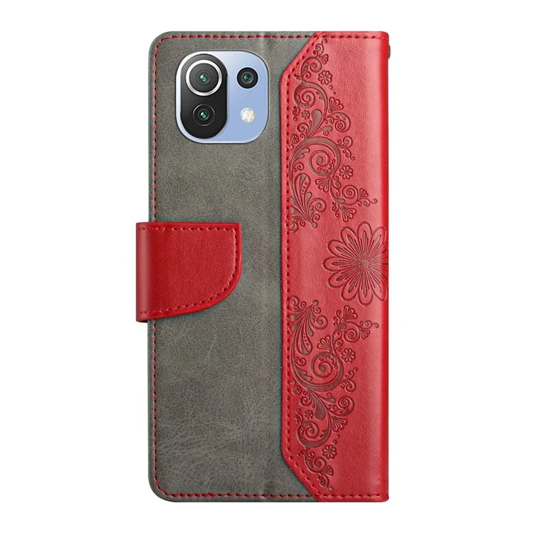 Para Xiaomi Mi 11 Lite 4G/5G/11 Lite 5G Stand de la Blanda Corte Del Teléfono Script Script PU Cubierta de Cuero Protector Con Flor de Mariposa Impresa - Rojo
