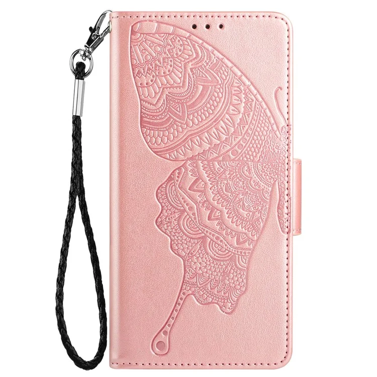 For Xiaomi 11T/11T Pro Butterfly Flower Imprinted Phone Case Magnetic Closure PU Leather Cover Wallet Stand Folio Phone Case with Strap - Pink