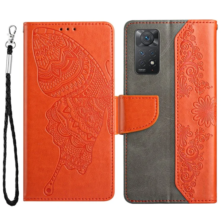 Para Xiaomi Redmi Note 11 Pro 5G (Qualcomm) / 11 Pro 4G (MEDIATEK) Caja Del Teléfono A Prueba De Golpes PU Cubierta De Cuero De La PU De La Mariposa Protector De Teléfono Impreso Con Soporte De Cartera - Naranja