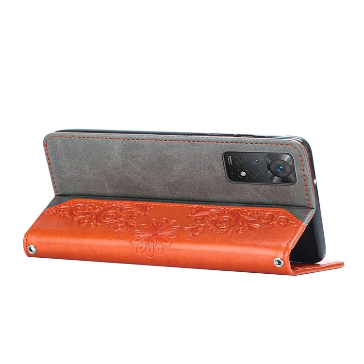 Para Xiaomi Redmi Note 11 Pro 5G (Qualcomm) / 11 Pro 4G (MEDIATEK) Caja Del Teléfono A Prueba De Golpes PU Cubierta De Cuero De La PU De La Mariposa Protector De Teléfono Impreso Con Soporte De Cartera - Naranja