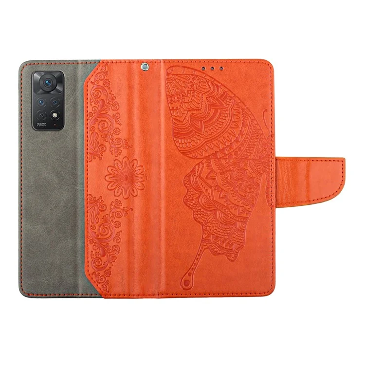 Para Xiaomi Redmi Note 11 Pro 5G (Qualcomm) / 11 Pro 4G (MEDIATEK) Caja Del Teléfono A Prueba De Golpes PU Cubierta De Cuero De La PU De La Mariposa Protector De Teléfono Impreso Con Soporte De Cartera - Naranja